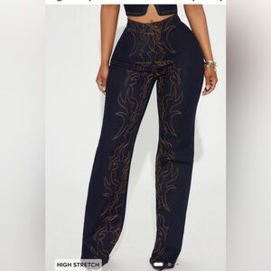 Denim Jeans with Brown Embroidery
